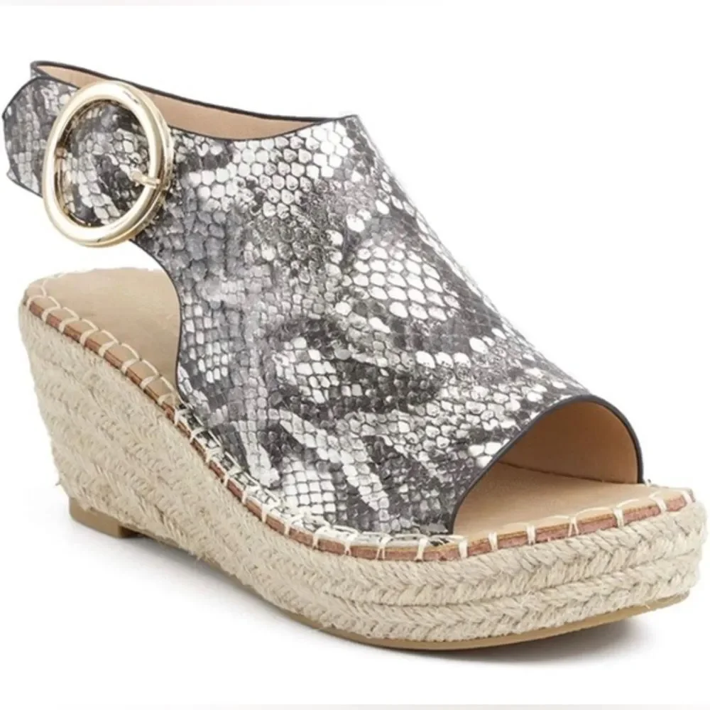Catherine Malandrino Cirkly Espadrille Snakeskin Print Wedge Sandals Size 8